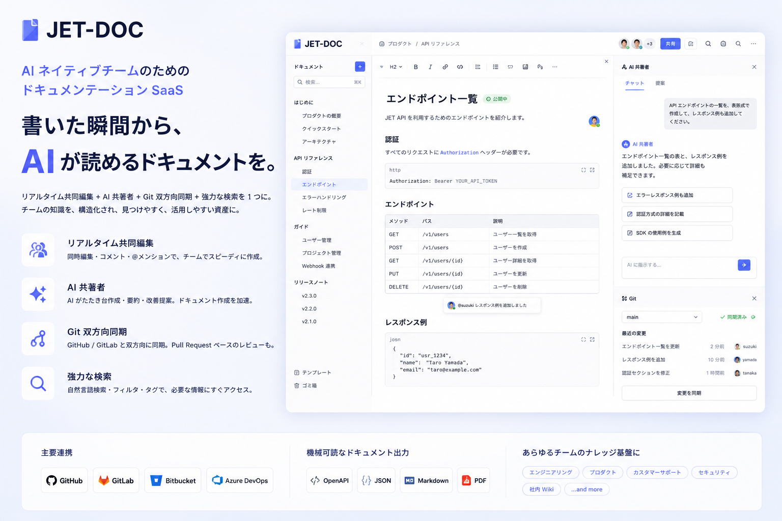 JET-DOC: Markdown ファースト・ドキュメンテーション SaaS のイメージ